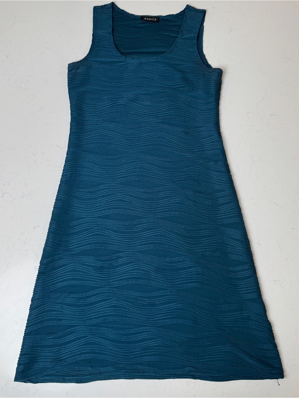 Jessica Teal Wave-Textured Sleeveless Midi Dress